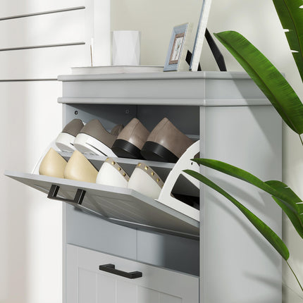 Two-Drawer Minimalistic 10-Shoe Cabinet - Grey