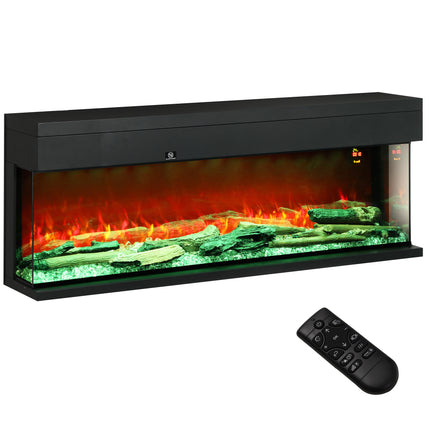 1800W Adjustable Flame Glass Panel Convector Heater 152cm - Black