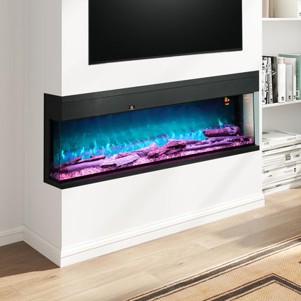 1800W Adjustable Flame Glass Panel Convector Heater 152cm - Black