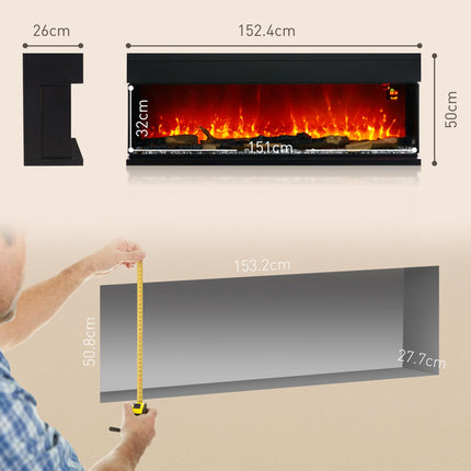 1800W Adjustable Flame Glass Panel Convector Heater 152cm - Black
