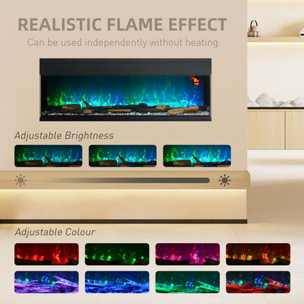 1800W Adjustable Flame Glass Panel Convector Heater 152cm - Black