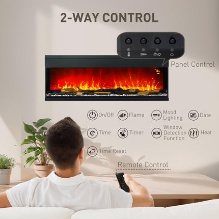 1800W Adjustable Flame Glass Panel Convector Heater 152cm - Black
