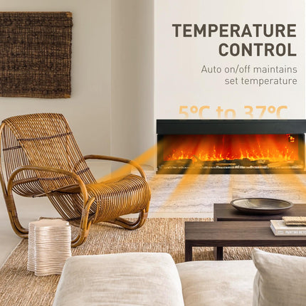 1800W Adjustable Flame Glass Panel Convector Heater 152cm - Black