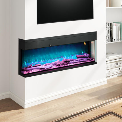1800W Adjustable 15-40°C Flame Glass Panel Convector Heater 127cm - Black