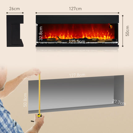 1800W Adjustable 15-40°C Flame Glass Panel Convector Heater 127cm - Black