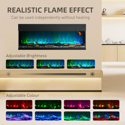 1800W Adjustable 15-40°C Flame Glass Panel Convector Heater 127cm - Black