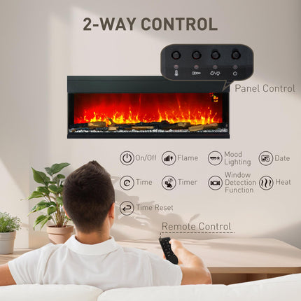 1800W Adjustable 15-40°C Flame Glass Panel Convector Heater 127cm - Black