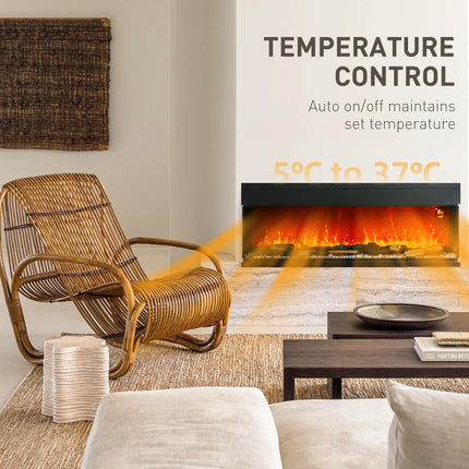 1800W Adjustable 15-40°C Flame Glass Panel Convector Heater 127cm - Black