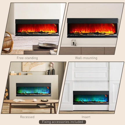 1800W Adjustable 15-40°C Flame Glass Panel Convector Heater 127cm - Black