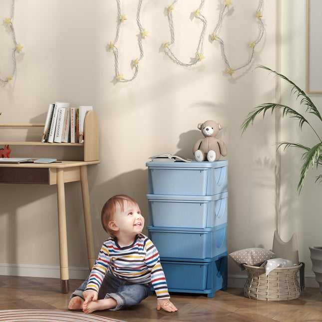 Four-Tier Kids Storage Boxes, with Four Drawers - Blue