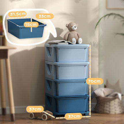 Four-Tier Kids Storage Boxes, with Four Drawers - Blue