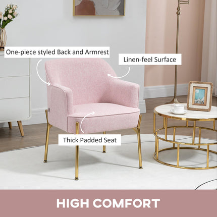 Accent Chair, Living Room Armchair, Vanity Chair with Gold Plating Metal Legs An