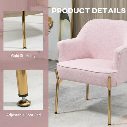 Accent Chair, Living Room Armchair, Vanity Chair with Gold Plating Metal Legs An