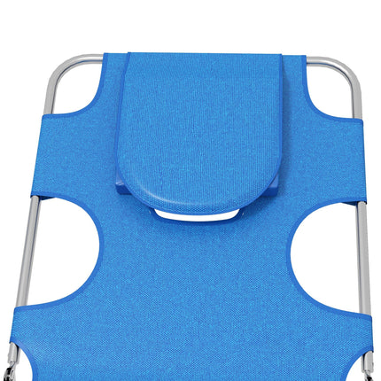 Foldable Sun Lounger Set of 2 with Reading Hole, 5-Level Adjustable Backrest, Side Pocket & Headrest Pillow - Blue