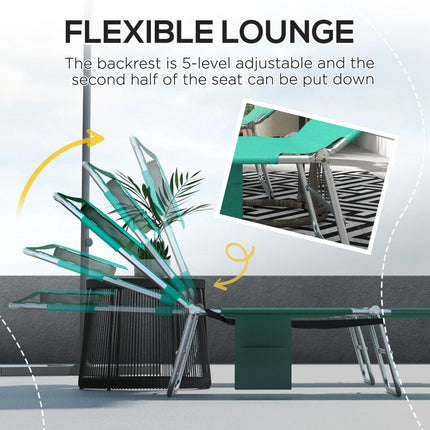 Foldable Sun Lounger Set of 2 with Reading Hole, 5-Level Adjustable Backrest, Side Pocket & Headrest Pillow - Green