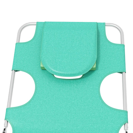 Foldable Sun Lounger Set of 2 with Reading Hole, 5-Level Adjustable Backrest, Side Pocket & Headrest Pillow - Green