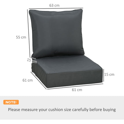 Outdoor Seat and Back Cushion Set 63x55x15cm Olefin Fade Resistant for Rattan Sofa - Dark Grey