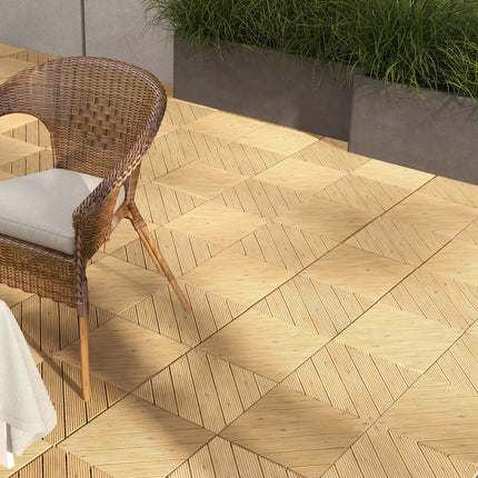 27 Pcs Wooden Interlocking Decking Tiles, 30 x 30 cm Anti-slip Outdoor Flooring