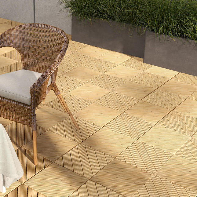 27 Pcs Wooden Interlocking Decking Tiles, 30 x 30 cm Anti-slip Outdoor Flooring