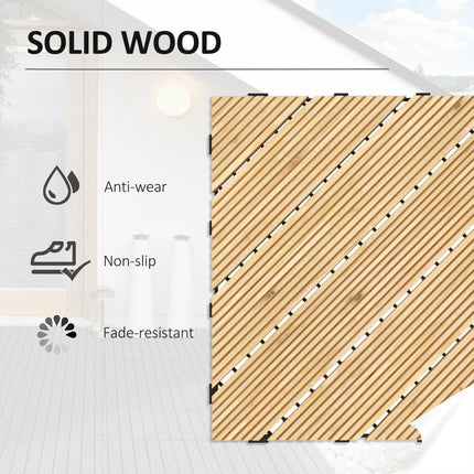 27 Pcs Wooden Interlocking Decking Tiles, 30 x 30 cm Anti-slip Outdoor Flooring