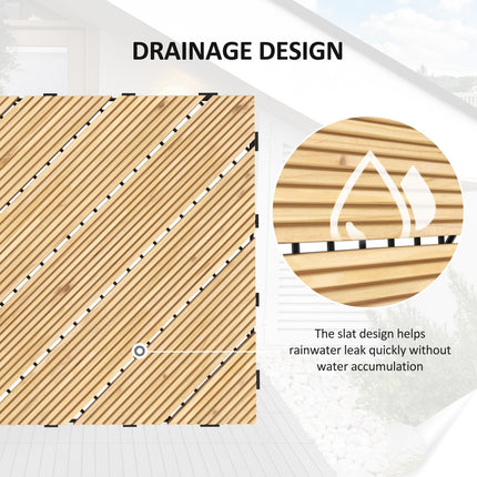 27 Pcs Wooden Interlocking Decking Tiles, 30 x 30 cm Anti-slip Outdoor Flooring