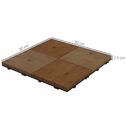 27 Pcs Wooden Interlocking Decking Tiles, 30 x 30 cm Anti-slip Outdoor Flooring