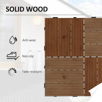 27 Pcs Wooden Interlocking Decking Tiles, 30 x 30 cm Anti-slip Outdoor Flooring
