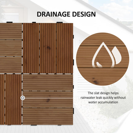 27 Pcs Wooden Interlocking Decking Tiles, 30 x 30 cm Anti-slip Outdoor Flooring