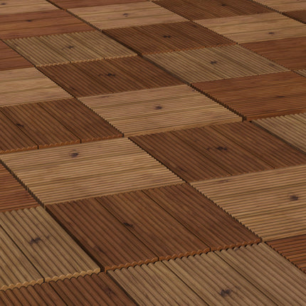 27 Pcs Wooden Interlocking Decking Tiles, 30 x 30 cm Anti-slip Outdoor Flooring