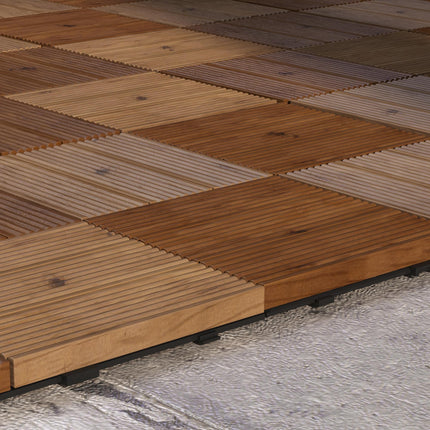 27 Pcs Wooden Interlocking Decking Tiles, 30 x 30 cm Anti-slip Outdoor Flooring