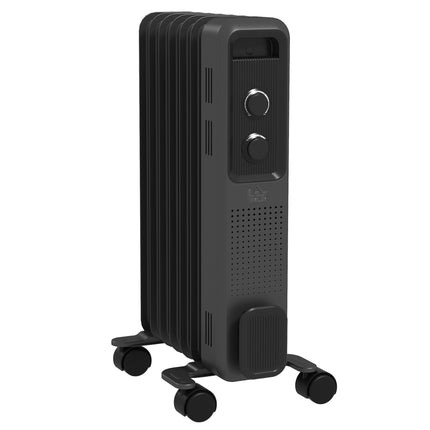 1500W Oil Filled Radiator with 7 Fins, 3 Heat Settings, Safety Cut-Off & Wheels - Grey