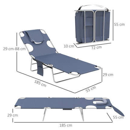 Foldable Sun Lounger Set of 2 with Adjustable Backrest, Reading Hole & Side Pocket - Grey