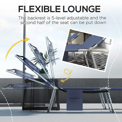 Foldable Sun Lounger Set of 2 with Adjustable Backrest, Reading Hole & Side Pocket - Grey