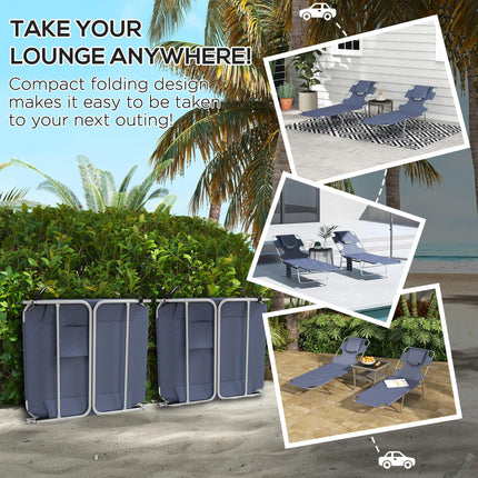 Foldable Sun Lounger Set of 2 with Adjustable Backrest, Reading Hole & Side Pocket - Grey