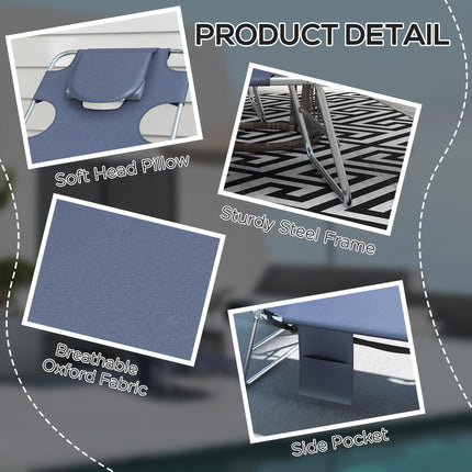 Foldable Sun Lounger Set of 2 with Adjustable Backrest, Reading Hole & Side Pocket - Grey