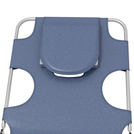Foldable Sun Lounger Set of 2 with Adjustable Backrest, Reading Hole & Side Pocket - Grey