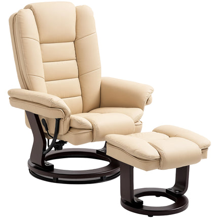 Faux Leather Reclining Chair and Footstool 135° Manual Recliner with Swivel Seat - Beige
