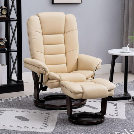Faux Leather Reclining Chair and Footstool 135° Manual Recliner with Swivel Seat - Beige