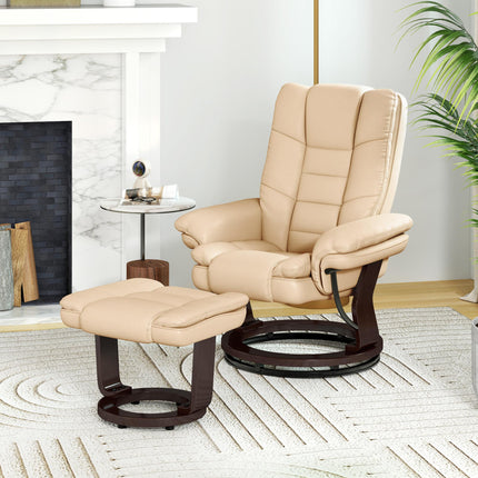 Faux Leather Reclining Chair and Footstool 135° Manual Recliner with Swivel Seat - Beige