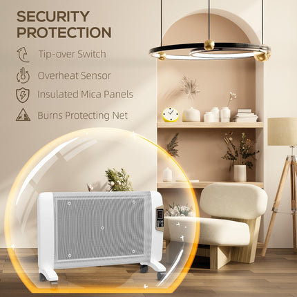 Mica Electric Space Heater 1000W/2000W with Adjustable Thermostat and Remote Control - White