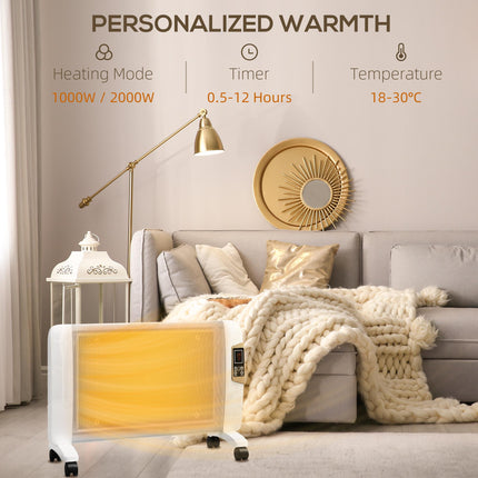 Mica Electric Space Heater 1000W/2000W with Adjustable Thermostat and Remote Control - White