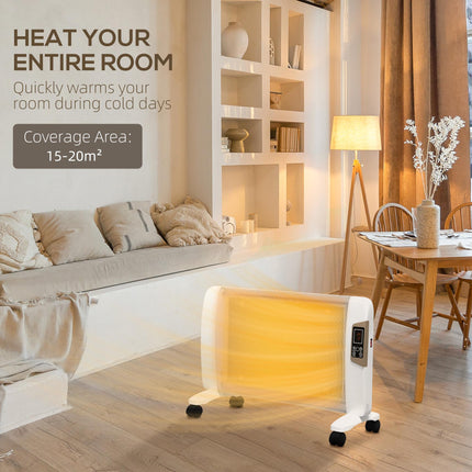 Mica Electric Space Heater 1000W/2000W with Adjustable Thermostat and Remote Control - White