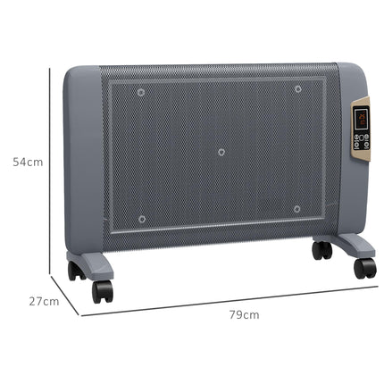 Mica Electric Portable Space Heater 1000W/2000W with Adjustable Thermostat 18-30°C - Grey