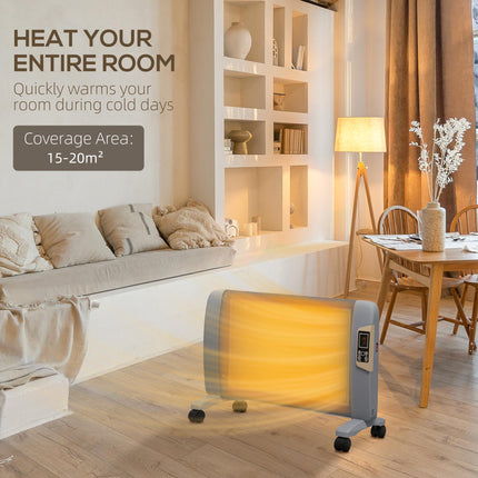 Mica Electric Portable Space Heater 1000W/2000W with Adjustable Thermostat 18-30°C - Grey