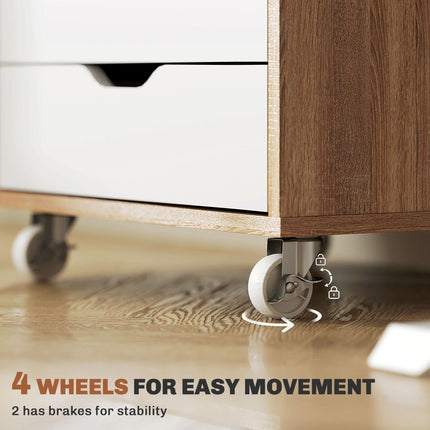 Five-Drawer Filing Cabinet with Wheels - Oak Brown