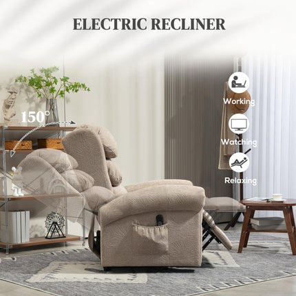 Electric Riser Recliner Chair with USB Port - Khaki Velvet Touch