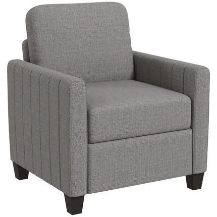 Channel Tufted Modern Fabric Armchair with Spring Cushion and Back Pillow - Light Grey