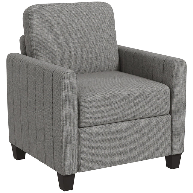 Channel Tufted Modern Fabric Armchair with Spring Cushion and Back Pillow - Light Grey