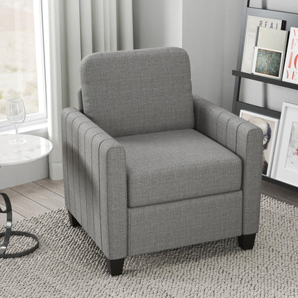 Channel Tufted Modern Fabric Armchair with Spring Cushion and Back Pillow - Light Grey