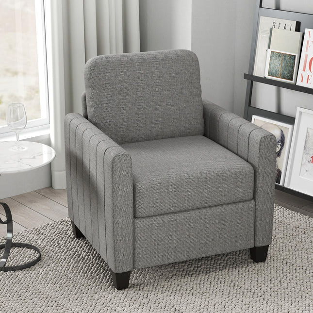 Channel Tufted Modern Fabric Armchair with Spring Cushion and Back Pillow - Light Grey
